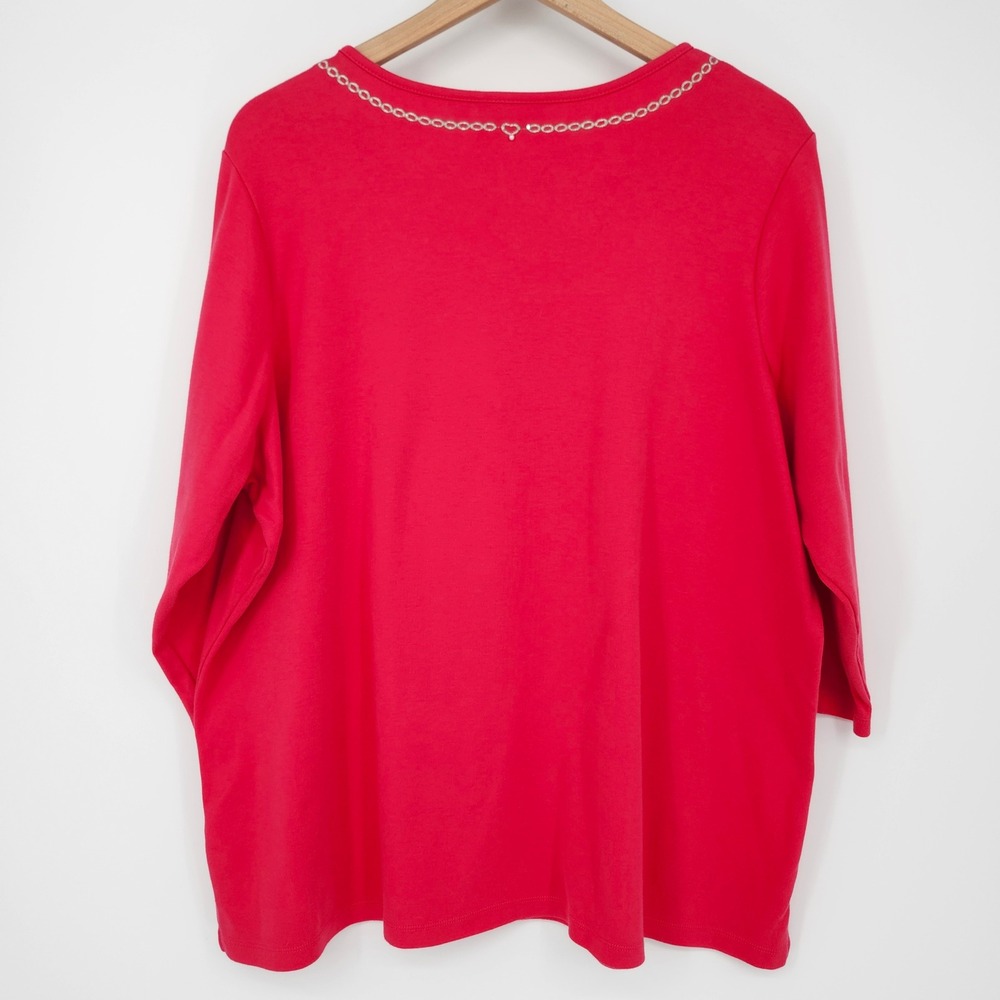 Quacker Factory Womens Bright Pink Rhinestone Beaded Top 2X Glam Festive Sparkle - Picture 5 of 10